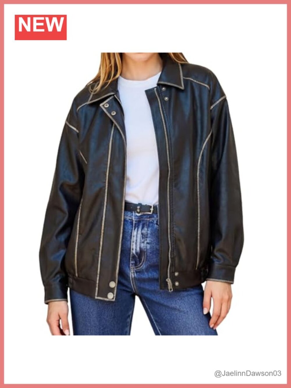 Oversized Faux Leather Moto Jacket Casual Biker Coat Zipper Pockets